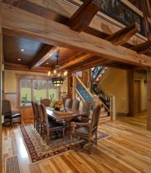 This Upstate New York timber frame home was crafted from White Oak timbers salvaged from the Cameron Colliery factory in Coal Township PA.